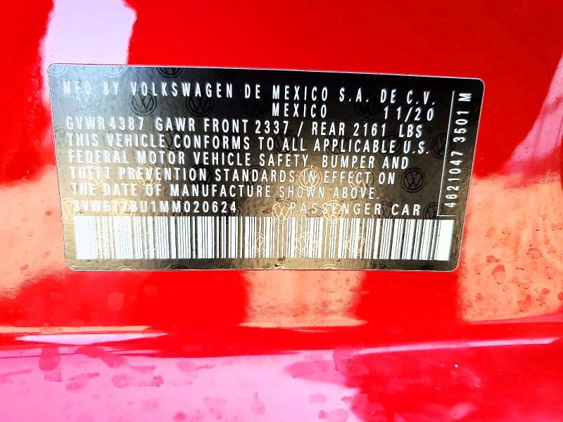 Aukcja sprzedaży 2021 Volkswagen Jetta, vin: 3VW6T7BU1MM020624, numer aukcji: 58998236