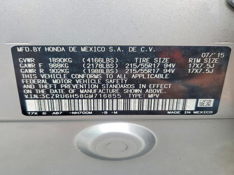 Aukcja sprzedaży 2016 Honda Hr-v, vin: 3CZRU6H58GM716855, numer aukcji: 58614376
