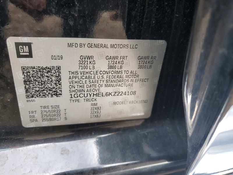Продажа на аукционе авто 2019 Chevrolet Silverado, vin: 1GCUYHEL6KZ224108, номер лота: 57718786