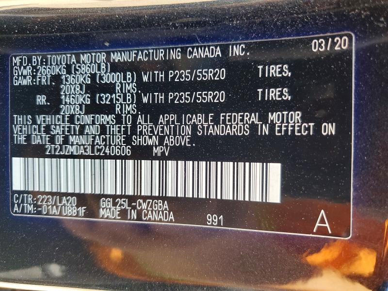 Aukcja sprzedaży 2020 Lexus Rx, vin: 2T2JZMDA3LC240606, numer aukcji: 57528066
