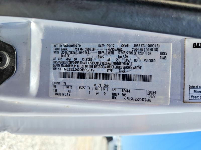 55815166 :رقم المزاد ، 1FTNE2EL0CDB09819 vin ، 2012 Ford Econoline مزاد بيع