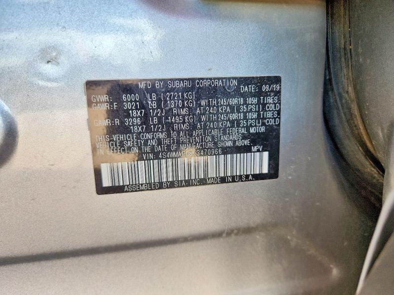 Aukcja sprzedaży 2019 Subaru Ascent, vin: 4S4WMAFD8K3470966, numer aukcji: 58471356