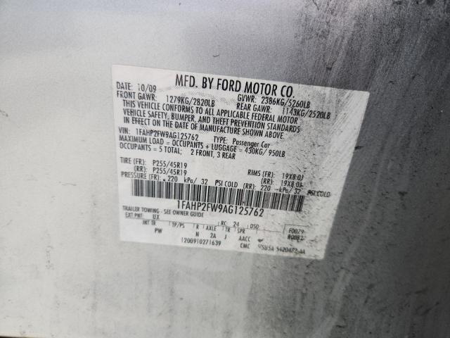 2010 Ford Taurus მანქანა იყიდება აუქციონზე, vin: 1FAHP2FW9AG125762, აუქციონის ნომერი: 57855186