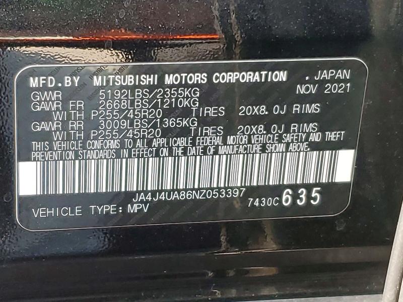 Aukcja sprzedaży 2022 Mitsubishi Outlander, vin: JA4J4UA86NZ053397, numer aukcji: 85985855