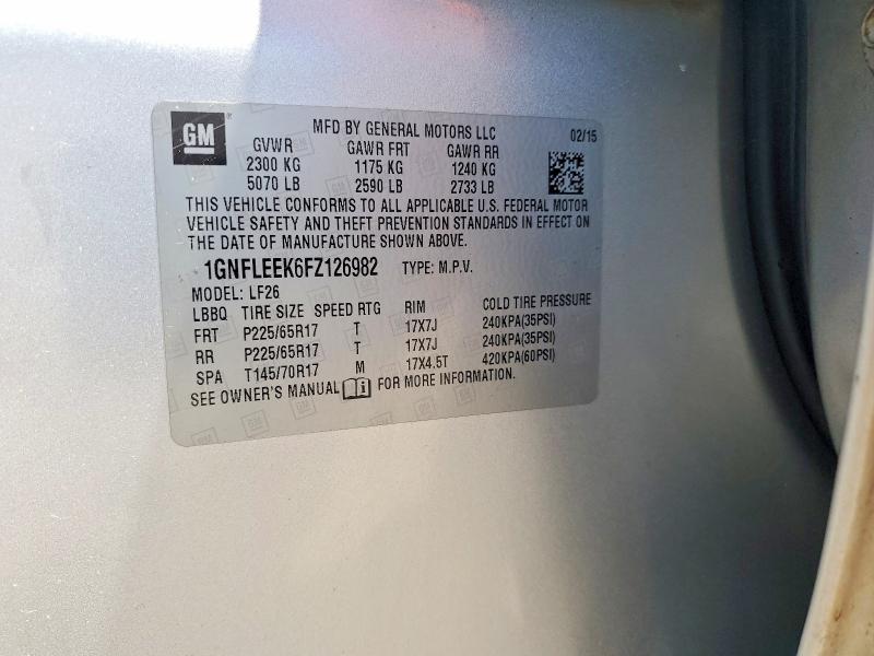 54975296 :رقم المزاد ، 1GNFLEEK6FZ126982 vin ، 2015 Chevrolet Equinox مزاد بيع
