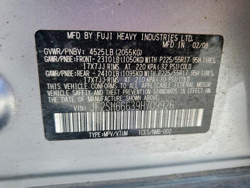 2009 Subaru Forester მანქანა იყიდება აუქციონზე, vin: JF2SH66639H709926, აუქციონის ნომერი: 57272976