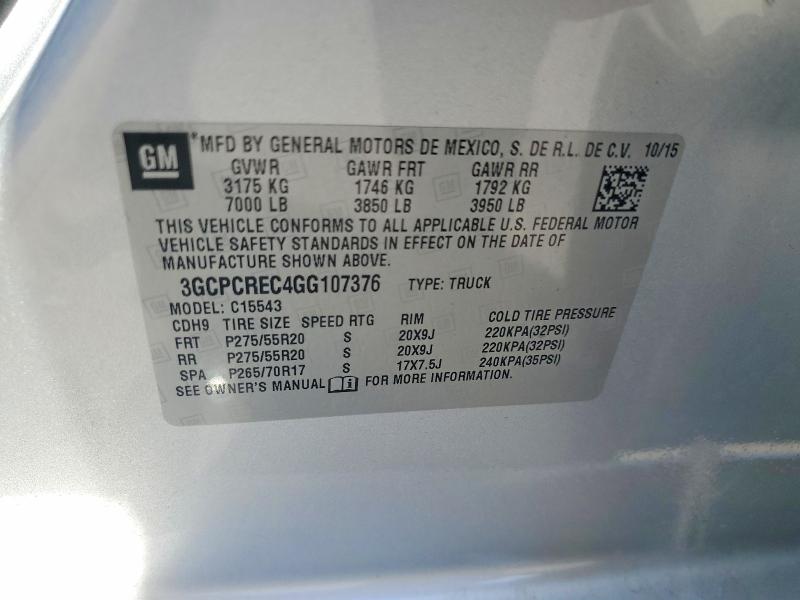 2016 Chevrolet Silverado მანქანა იყიდება აუქციონზე, vin: 3GCPCREC4GG107376, აუქციონის ნომერი: 55734386