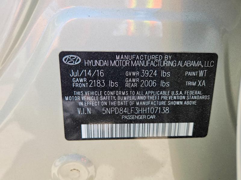 Продажа на аукционе авто 2017 Hyundai Elantra, vin: 5NPD84LF3HH107138, номер лота: 55530406