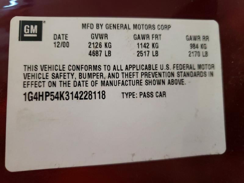 56863276 :رقم المزاد ، 1G4HP54K314228118 vin ، 2001 Buick Lesabre مزاد بيع