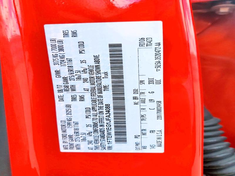 2018 Ford F150 მანქანა იყიდება აუქციონზე, vin: 1FTEW1EG1JFA34088, აუქციონის ნომერი: 56682416