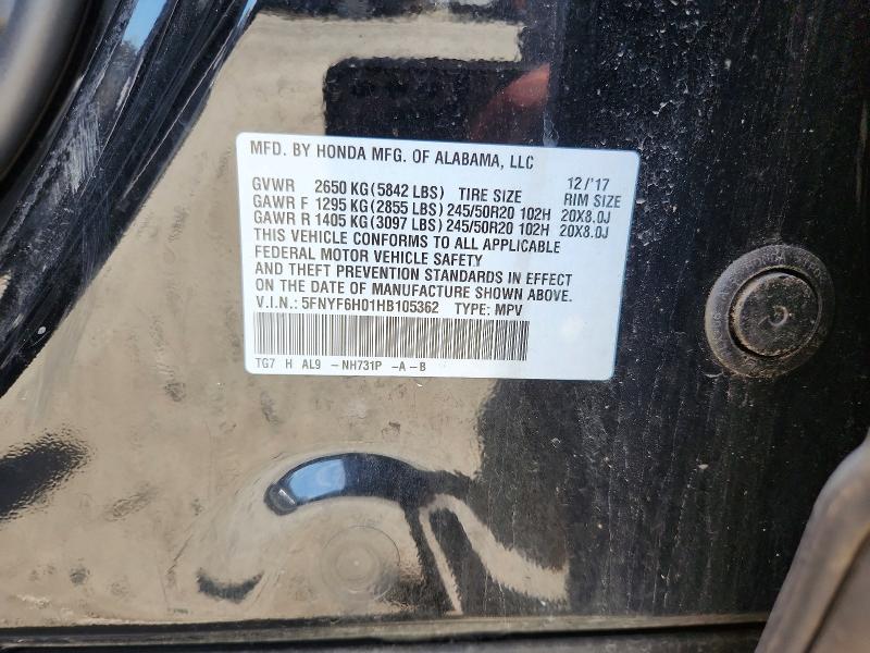 Продаж на аукціоні авто 2017 Honda Pilot, vin: 5FNYF6H01HB105362, номер лоту: 55497046