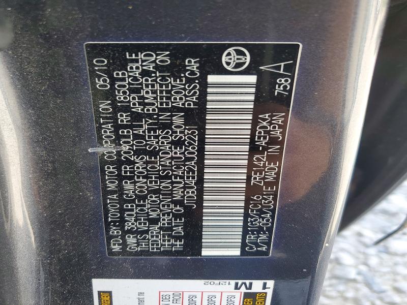 59390986 :رقم المزاد ، JTDBU4EE2AJ062231 vin ، 2010 Toyota Corolla مزاد بيع