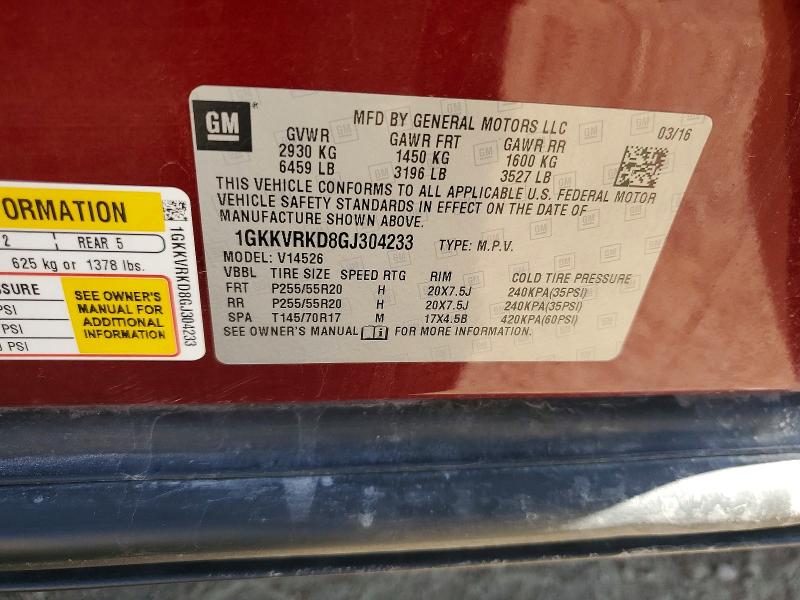 Aukcja sprzedaży 2016 Gmc Acadia, vin: 1GKKVRKD8GJ304233, numer aukcji: 55619816