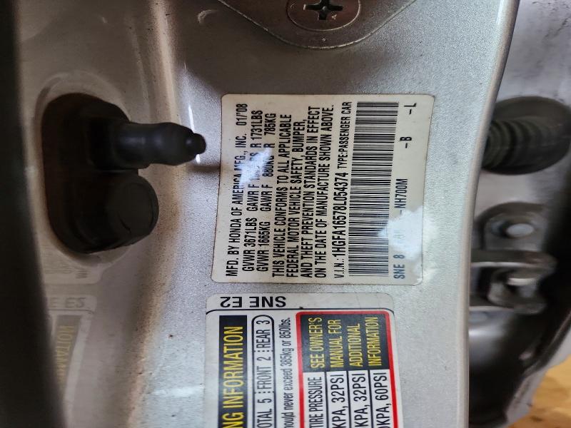 2008 Honda Civic მანქანა იყიდება აუქციონზე, vin: 1HGFA16578L054374, აუქციონის ნომერი: 57669936