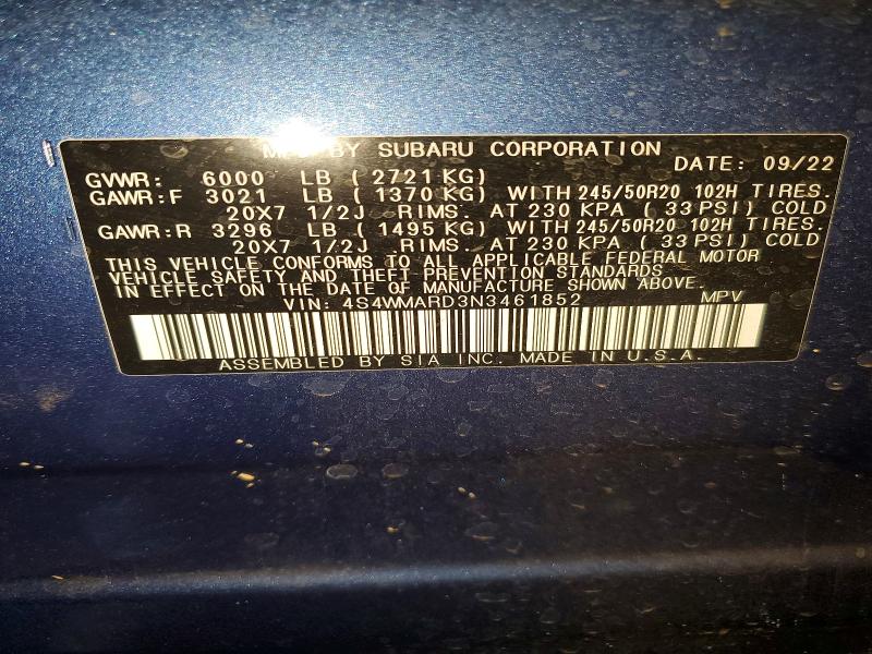 Продажа на аукционе авто 2022 Subaru Ascent, vin: 4S4WMARD3N3461852, номер лота: 55173796