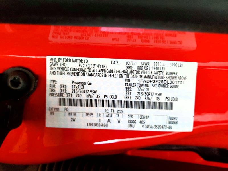 2013 Ford Focus მანქანა იყიდება აუქციონზე, vin: 1FADP3F28DL301701, აუქციონის ნომერი: 55562106