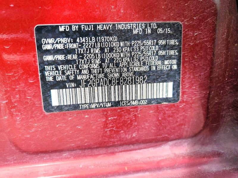 2015 Subaru Xv Crosstrek მანქანა იყიდება აუქციონზე, vin: JF2GPADC8F8281982, აუქციონის ნომერი: 55802986
