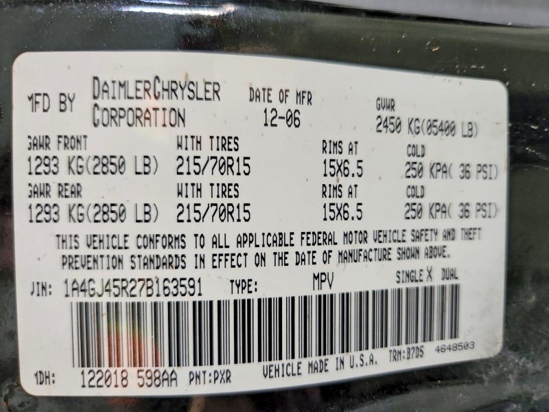 Продажа на аукционе авто 2007 Chrysler Town & Country, vin: 1A4GJ45R27B163591, номер лота: 56800396