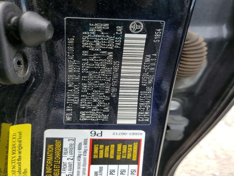 2017 Toyota Camry მანქანა იყიდება აუქციონზე, vin: 4T1BF1FK7HU748525, აუქციონის ნომერი: 56480156