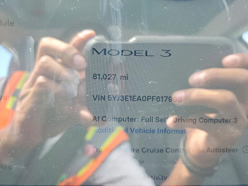 2023 Tesla Model 3 მანქანა იყიდება აუქციონზე, vin: 5YJ3E1EA0PF617965, აუქციონის ნომერი: 55922116