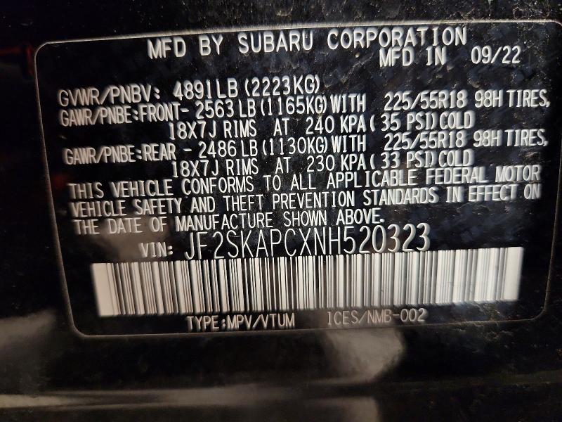 Aukcja sprzedaży 2022 Subaru Forester, vin: JF2SKAPCXNH520323, numer aukcji: 55190246
