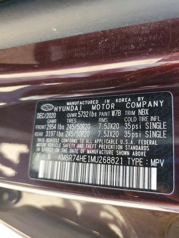 Aukcja sprzedaży 2021 Hyundai Palisade, vin: KM8R74HE1MU268821, numer aukcji: 58587126