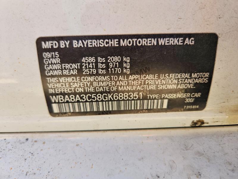 Продажа на аукционе авто 2016 Bmw 320, vin: WBA8A3C58GK688351, номер лота: 58706386