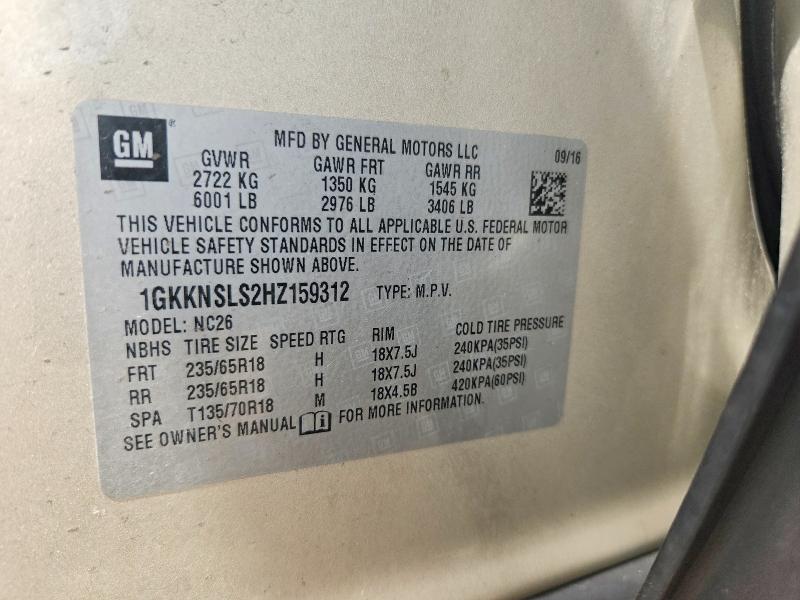 Aukcja sprzedaży 2017 Gmc Acadia, vin: 1GKKNSLS2HZ159312, numer aukcji: 56472986