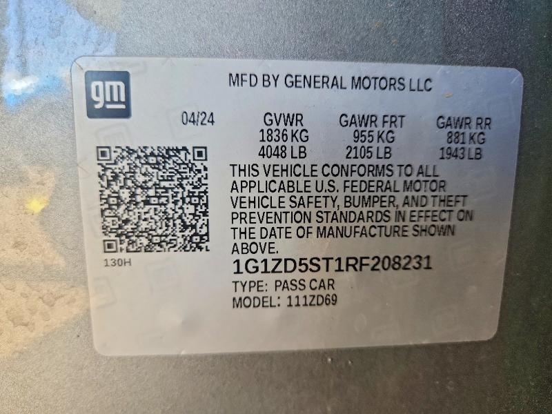 Aukcja sprzedaży 2024 Chevrolet Malibu, vin: 1G1ZD5ST1RF208231, numer aukcji: 57511046