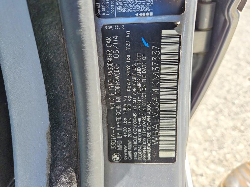 2004 Bmw 330 მანქანა იყიდება აუქციონზე, vin: WBAEV53414KM37337, აუქციონის ნომერი: 55937666