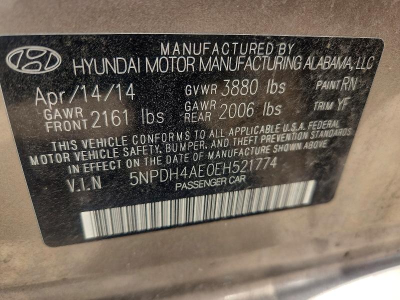 Aukcja sprzedaży 2014 Hyundai Elantra, vin: 5NPDH4AE0EH521774, numer aukcji: 55063796