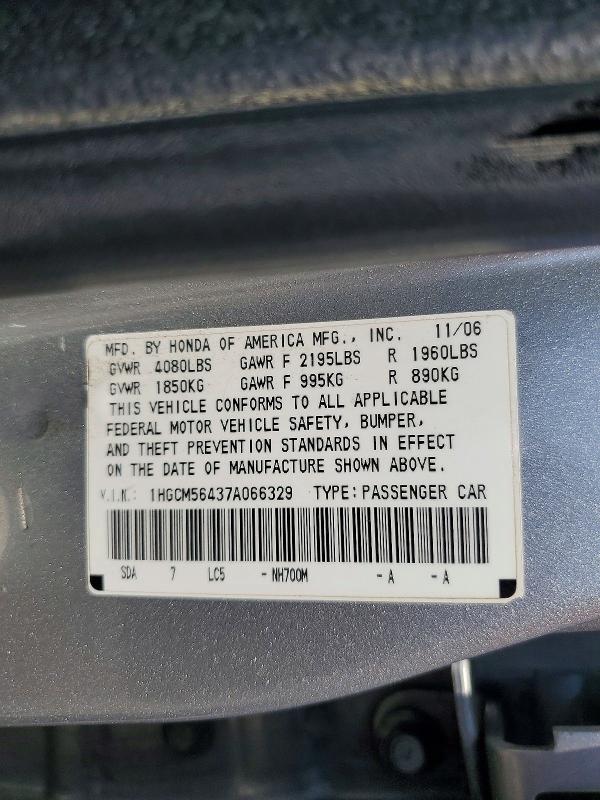 Aukcja sprzedaży 2007 Honda Accord, vin: 1HGCM56437A066329, numer aukcji: 58402816