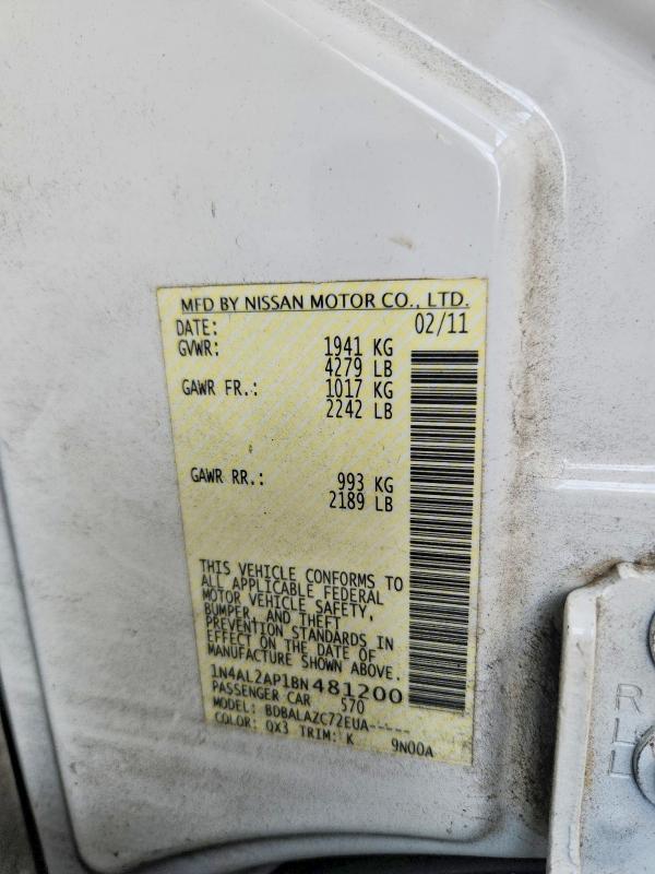 2011 Nissan Altima მანქანა იყიდება აუქციონზე, vin: 1N4AL2AP1BN481200, აუქციონის ნომერი: 59091896