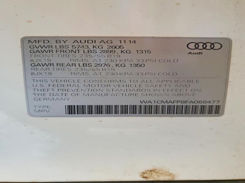 2015 Audi Q5 მანქანა იყიდება აუქციონზე, vin: WA1CMAFP8FA069477, აუქციონის ნომერი: 55467576