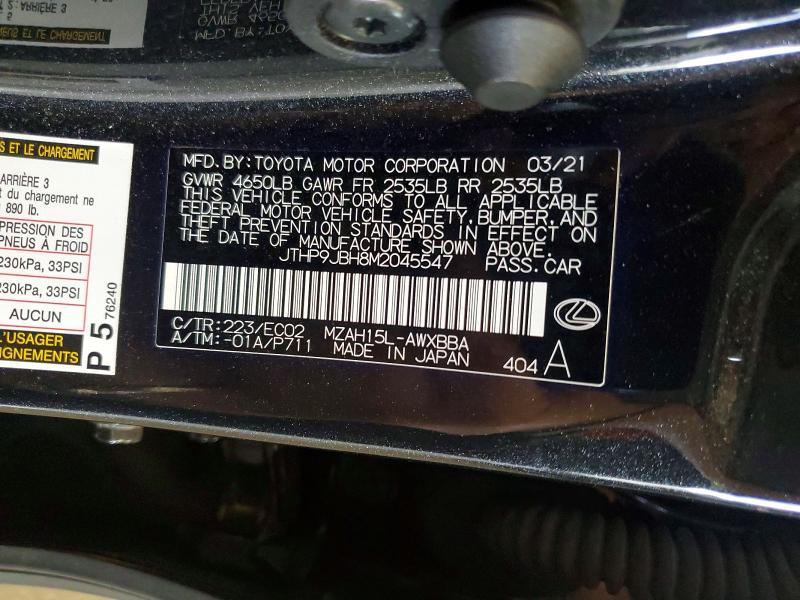2021 Lexus Ux მანქანა იყიდება აუქციონზე, vin: JTHP9JBH8M2045547, აუქციონის ნომერი: 58152276