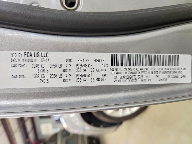 2015 Dodge Journey მანქანა იყიდება აუქციონზე, vin: 3C4PDDBGXFT618720, აუქციონის ნომერი: 58114466