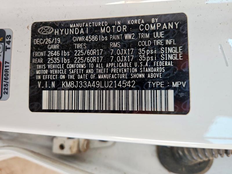 2020 Hyundai Tucson მანქანა იყიდება აუქციონზე, vin: KM8J33A49LU214542, აუქციონის ნომერი: 55856416