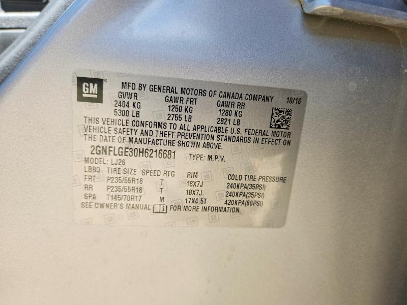 Продаж на аукціоні авто 2017 Chevrolet Equinox, vin: 2GNFLGE30H6216681, номер лоту: 57299606