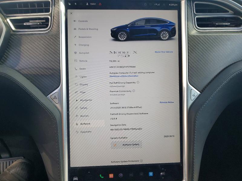 2017 Tesla Model X მანქანა იყიდება აუქციონზე, vin: 5YJXCBE21HF079588, აუქციონის ნომერი: 52866516