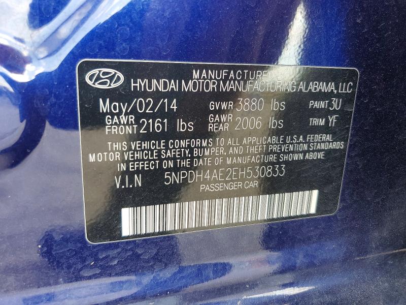 58795586 :رقم المزاد ، 5NPDH4AE2EH530833 vin ، 2014 Hyundai Elantra مزاد بيع
