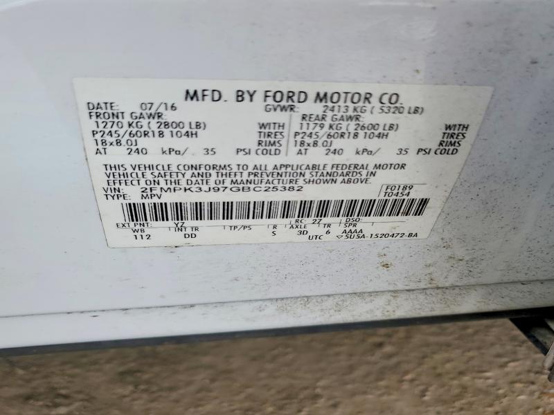 Продажа на аукционе авто 2016 Ford Edge, vin: 2FMPK3J97GBC25382, номер лота: 57509646