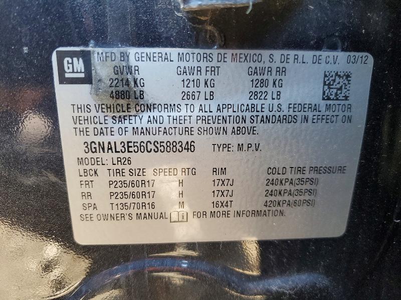 56581846 :رقم المزاد ، 3GNAL3E56CS588346 vin ، 2012 Chevrolet Captiva مزاد بيع