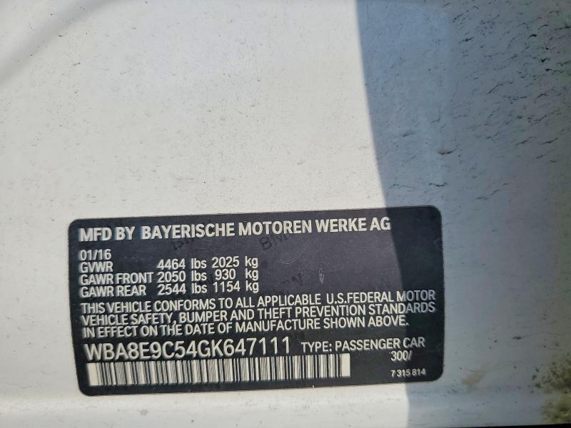 2016 Bmw 328 მანქანა იყიდება აუქციონზე, vin: WBA8E9C54GK647111, აუქციონის ნომერი: 57152196