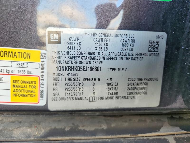 Aukcja sprzedaży 2014 Chevrolet Traverse, vin: 1GNKRHKD5EJ196801, numer aukcji: 57699236