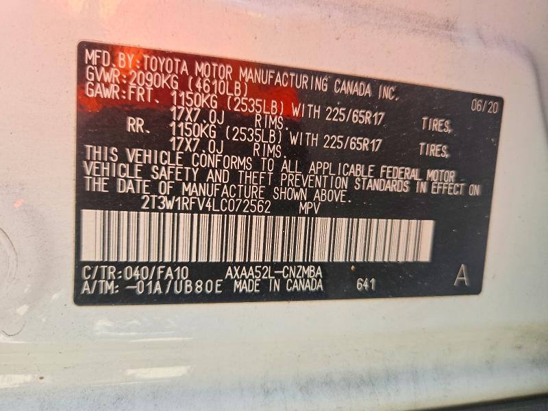Aukcja sprzedaży 2020 Toyota Rav4, vin: 2T3W1RFV4LC072562, numer aukcji: 58224196