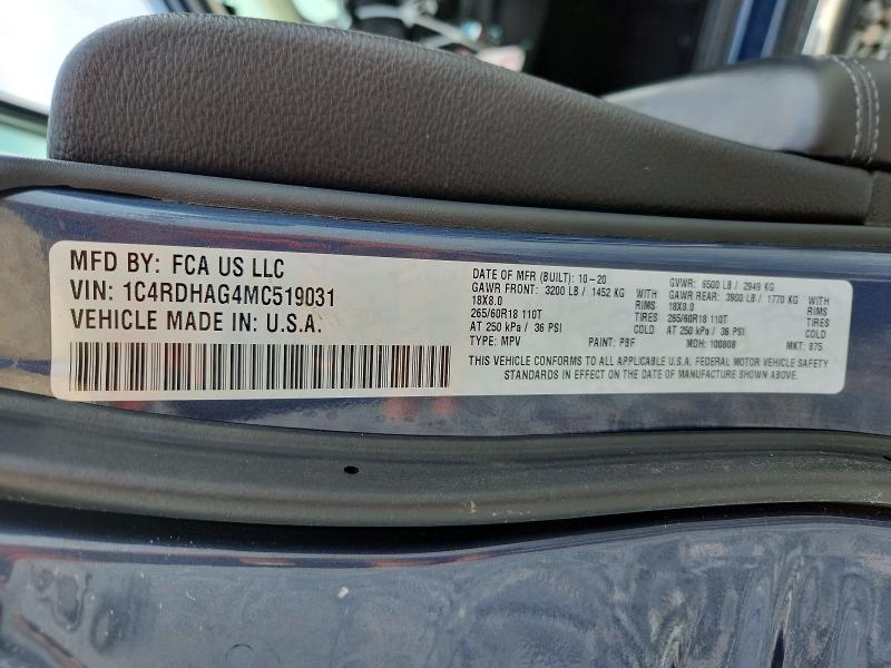 Продажа на аукционе авто 2021 Dodge Durango, vin: 1C4RDHAG4MC519031, номер лота: 55713456