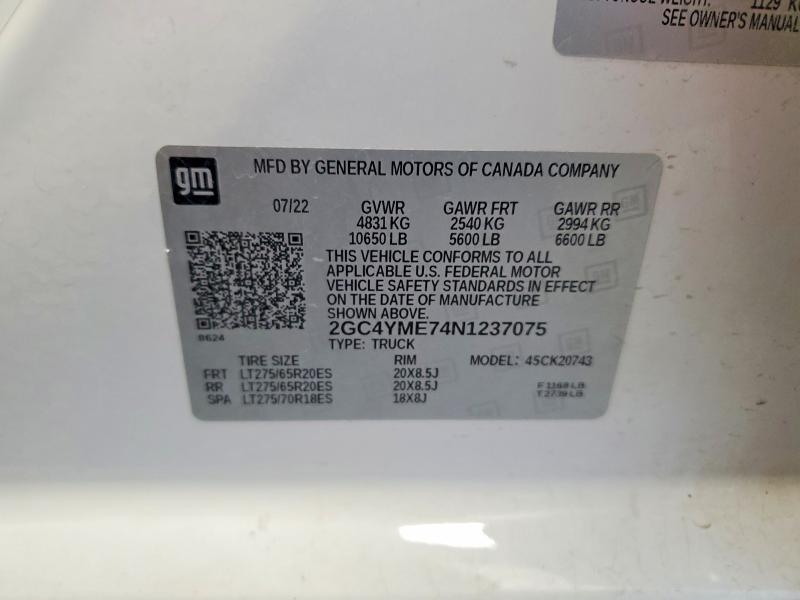 Aukcja sprzedaży 2022 Chevrolet Silverado, vin: 2GC4YME74N1237075, numer aukcji: 57836836