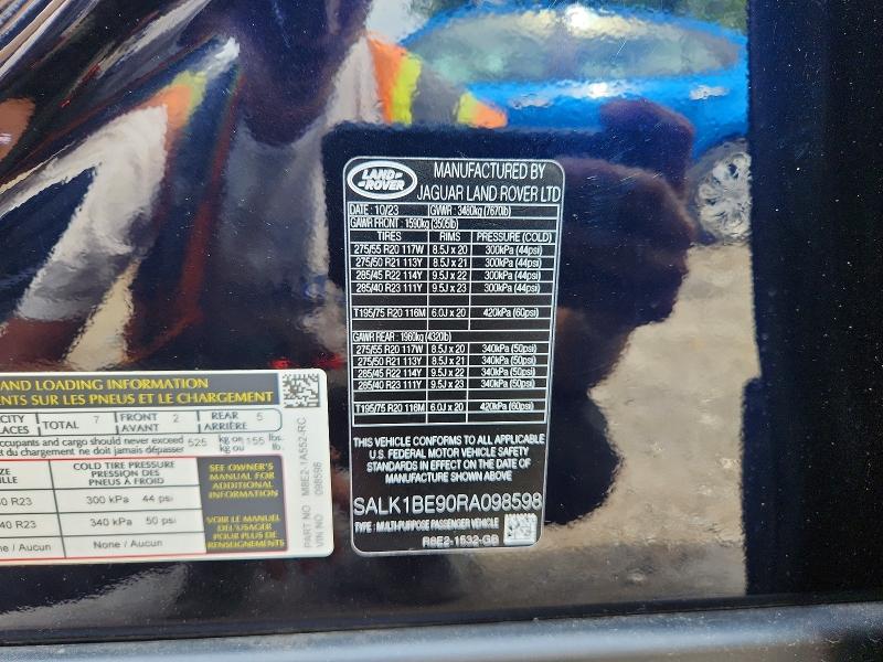 Aukcja sprzedaży 2024 Land Rover Range Rover, vin: SALK1BE90RA098598, numer aukcji: 56305006