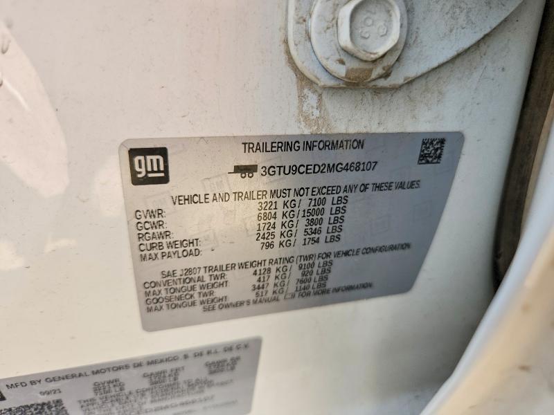 2021 Gmc Sierra მანქანა იყიდება აუქციონზე, vin: 3GTU9CED2MG468107, აუქციონის ნომერი: 58445586