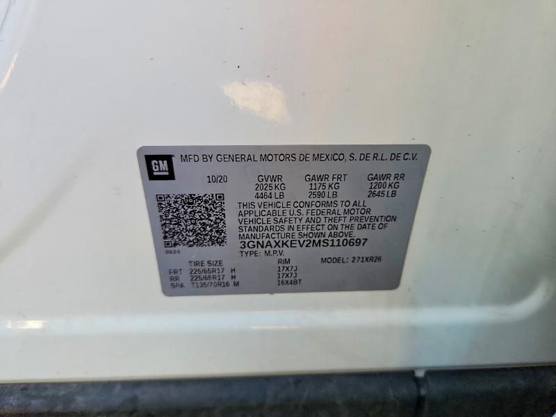 Продажа на аукционе авто 2021 Chevrolet Equinox, vin: 3GNAXKEV2MS110697, номер лота: 56629696